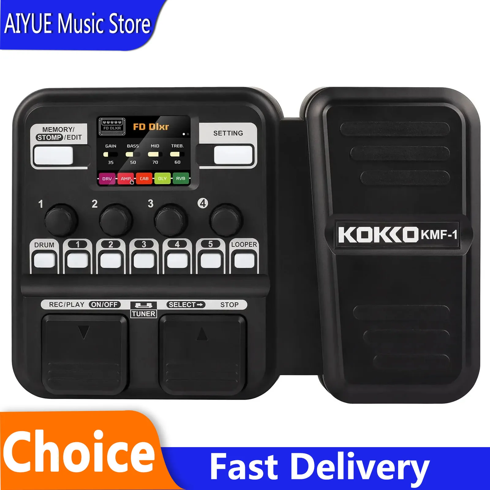 KOKKO KMF-1 Guitar Multi-Effects Pedal Processor 18 Amp Models 512 Point IR Sampling Drum Machine Looper Guitar Bass Accessories