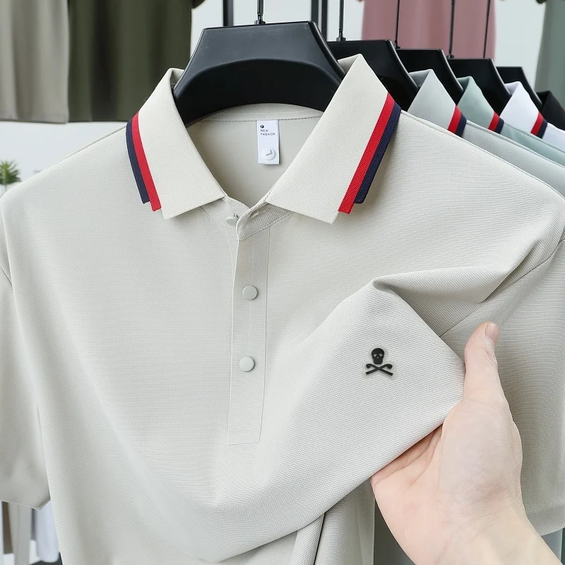

luxury brand summer new item lapel short sleeve business casual polo shirt men's top brand embossed design T-shirt anti-wrinkle