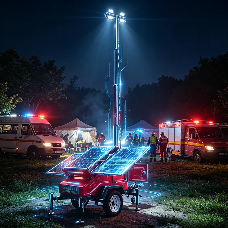 Customized Hydraulic Telescopic Mobile LED Lighting Tower 8.5M Towable Trailer IP65 Construction Mining Night Illumination Tower
