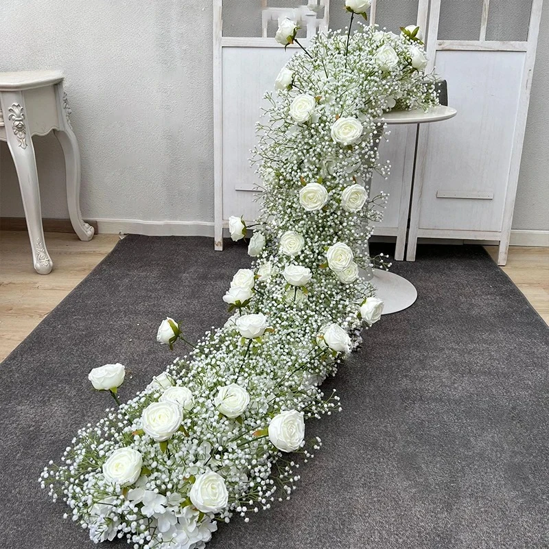 الفاخرة زهرة اصطناعية صف الزفاف الجدول محور الزهور الزفاف 2026 ديكور الطابق زهرة عداء قوس ديكو المرحلة الأزهار
