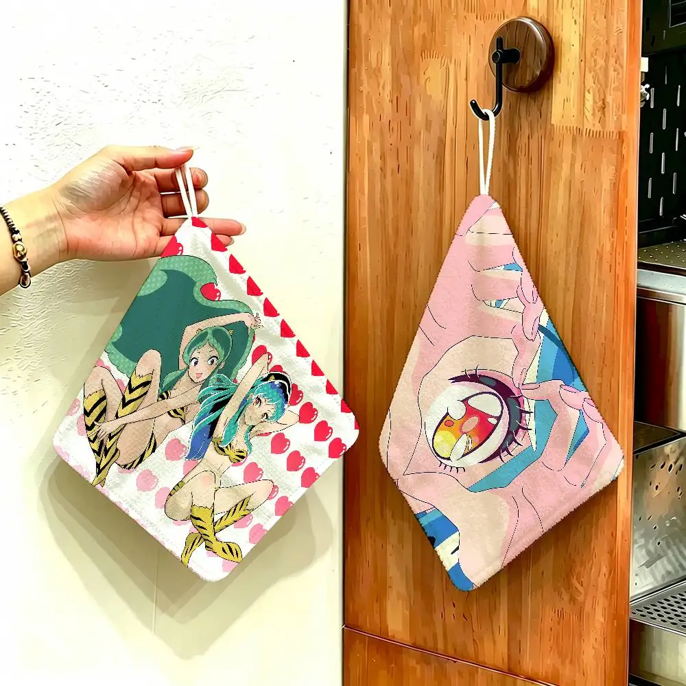 Urusei Yatsura Anime Polyester Cotton Hand Wiping Towel, Hanging Towel, Quick Dry for Kitchen Bathroom Daily Supplies