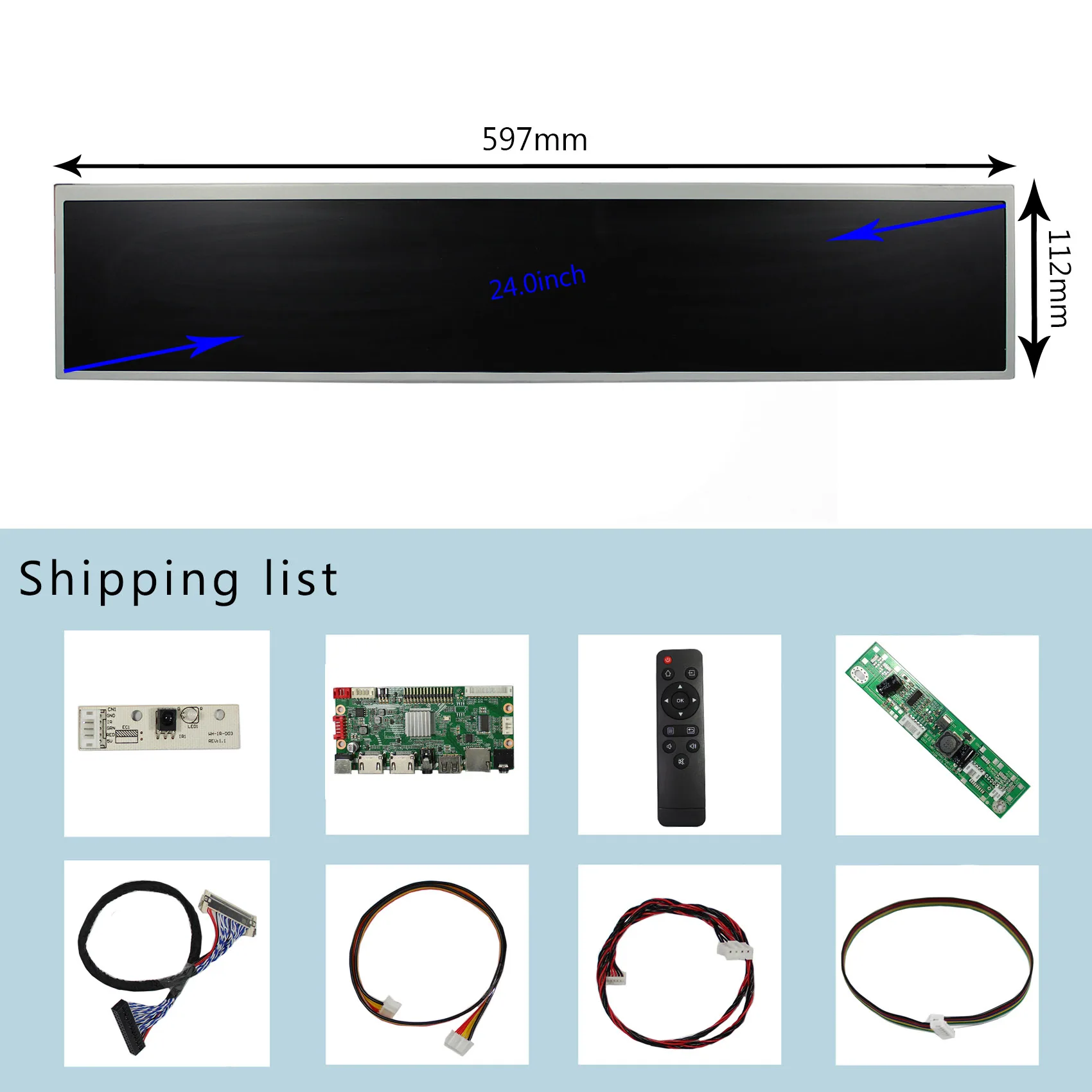 VSDISPLAY 24inch DV240FBM-NB0 1920X360 LCD Screen with HD-MI USB SD AV LCD Board for Advertising Display