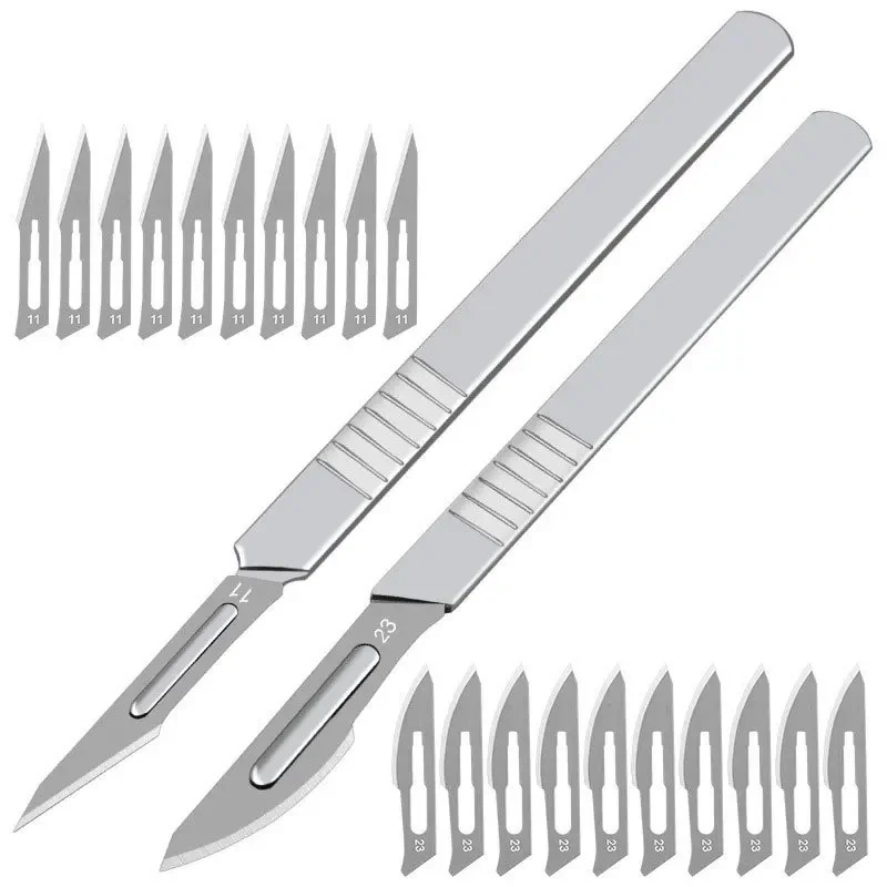 11# 23# Industrial Carbon Steel Scalpel Blades Stainless Steel Handle Scalpel for Biology Anatomy Practicing Cutting Sculpting