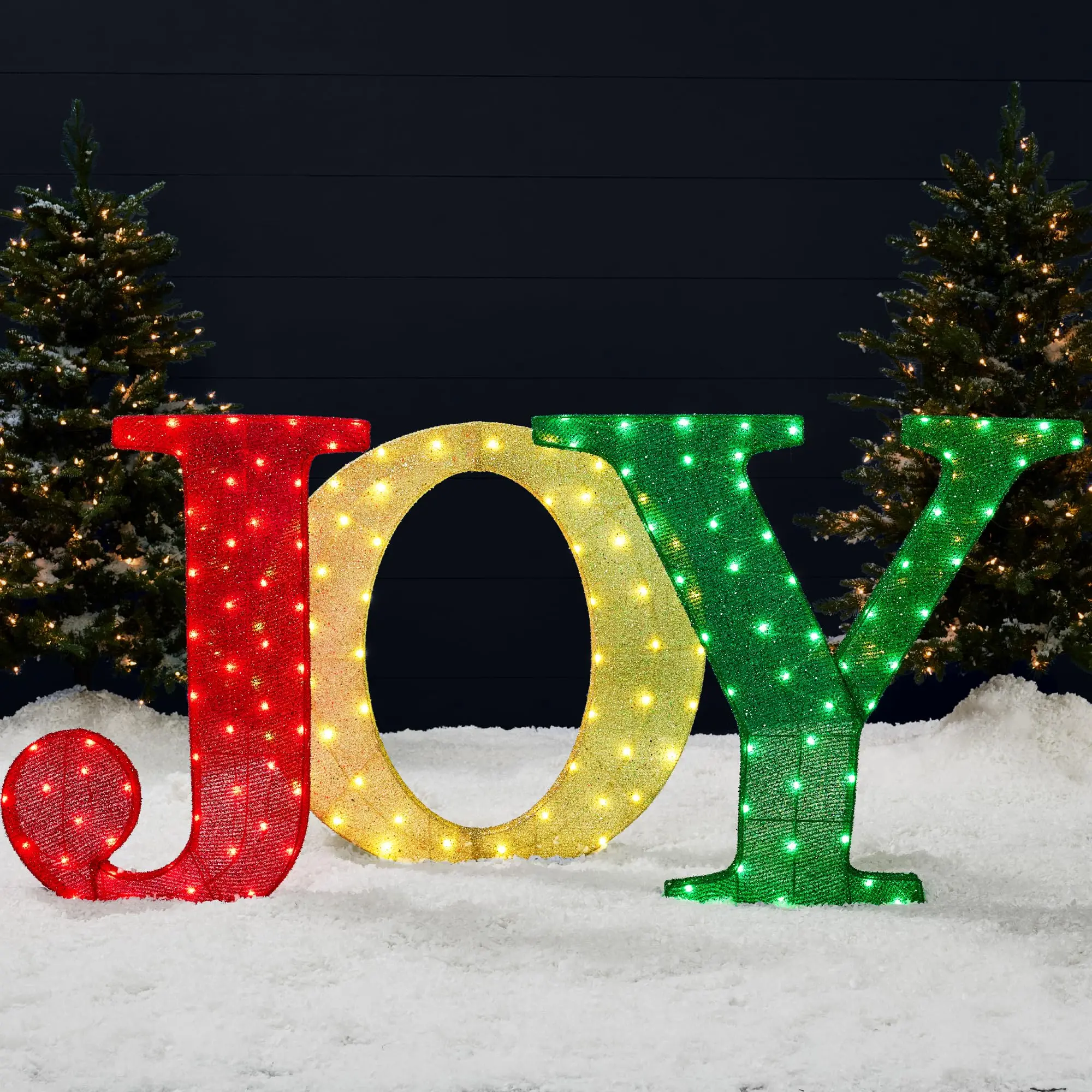 3-Piece Christmas Joy Yard Decoration, 32in 3D Lighted Outdoor Holiday Décor w/ 150 LED Lights, Ground Stakes