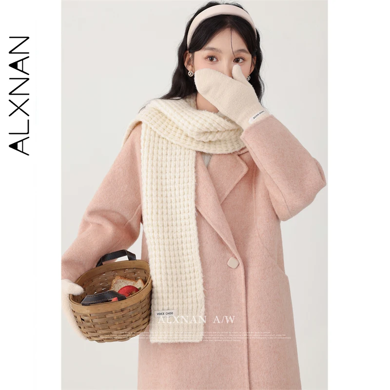 

ALXNAN Pink Wool Coat for Women 2025 Autumn Winter Warm Long Outerwears Office Lady Elegant Loose-fit Overcoat Female LXN32276