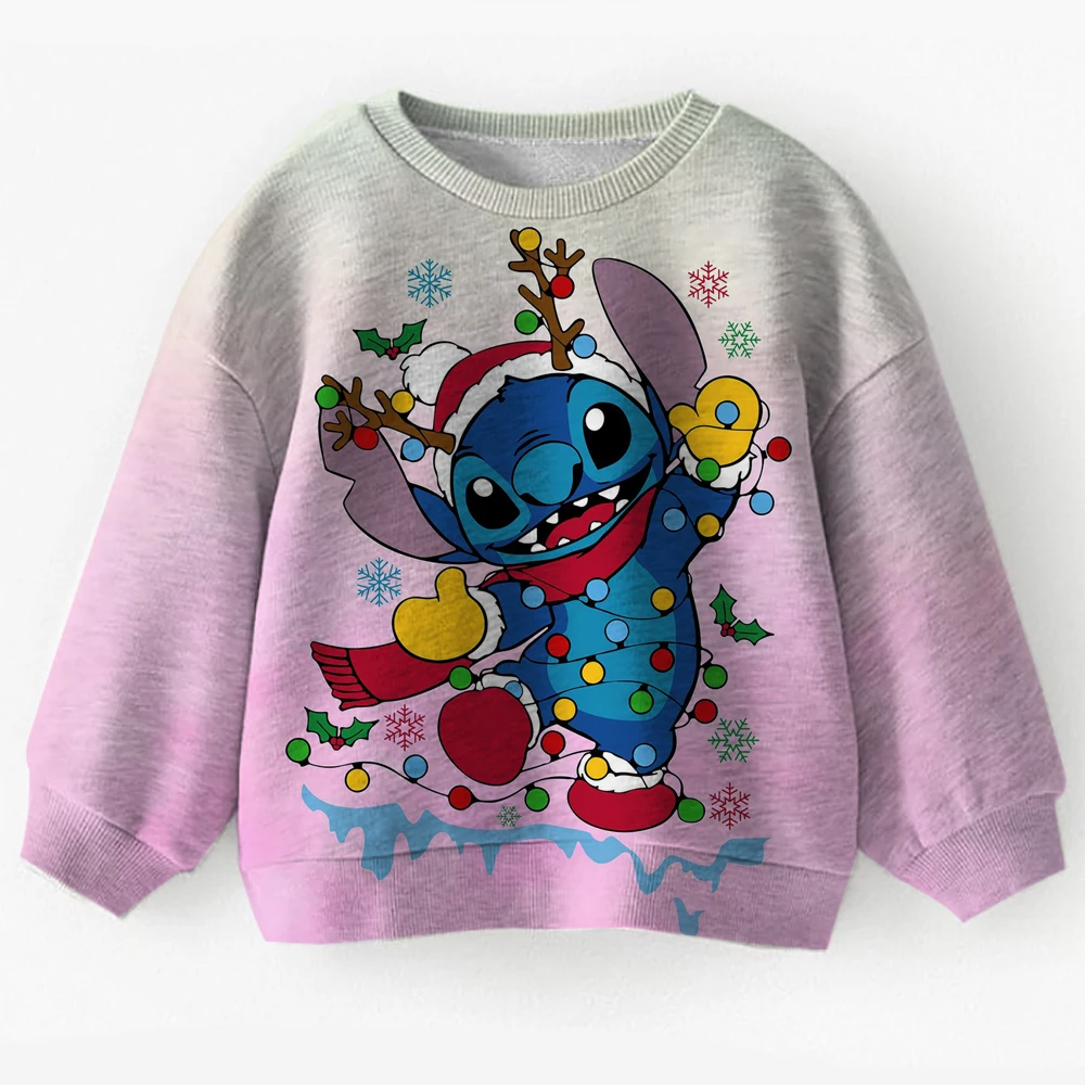 

2026 New Girls' Christmas Lilo&Stitch Children's Cool Cartoon Needle Hoodie Children's Cute Sports Shirt Y2k Pattern Hoodie Girl