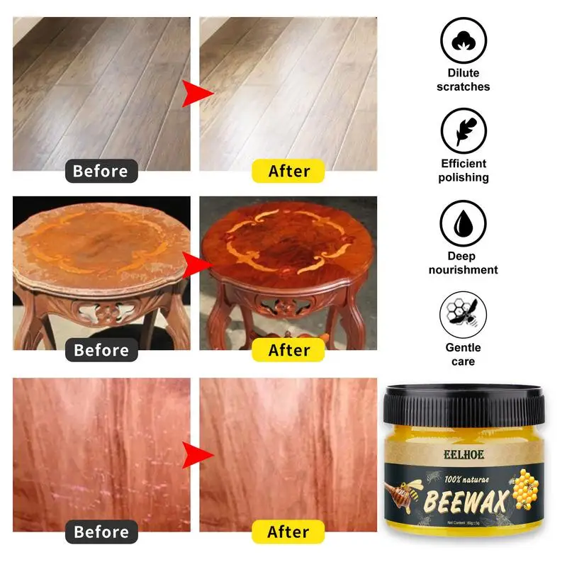 80g Furniture Polishing Beeswax Natural beeswax Wood Seasoning Beewax Wooden Floor Cleaning Maintenance Polished Care Wax