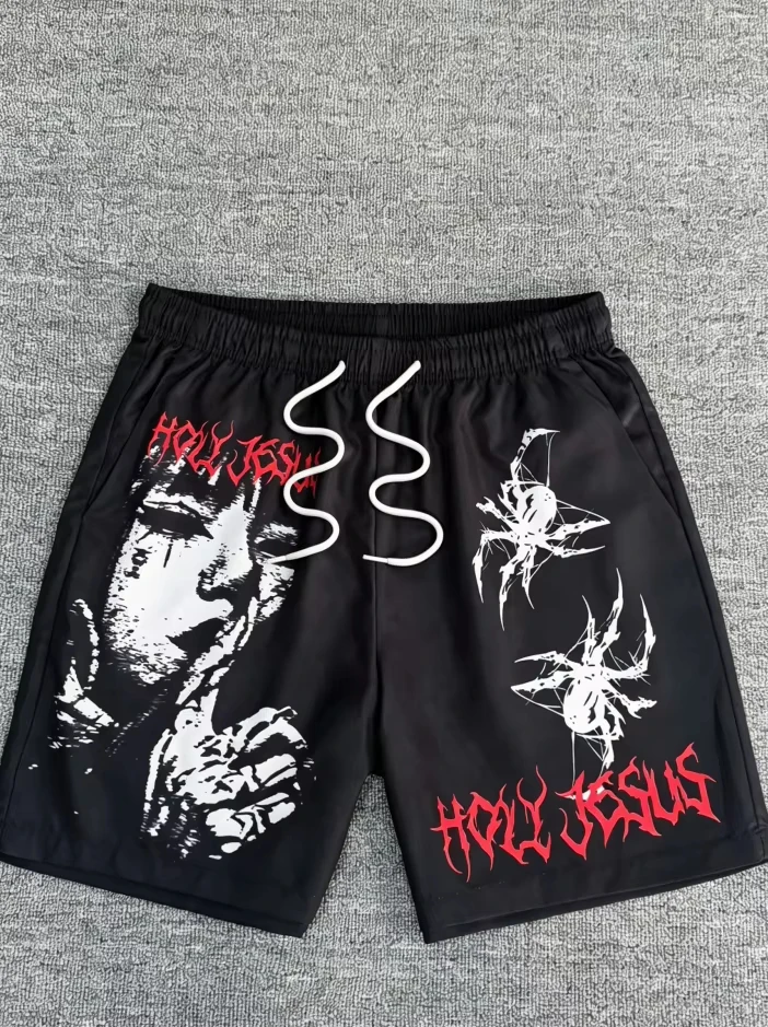Summer Outdoor Sports Casual Fashion Comfortable and Simple Spider Pattern Printed Men's Shorts Trend Thin Vacation Shorts