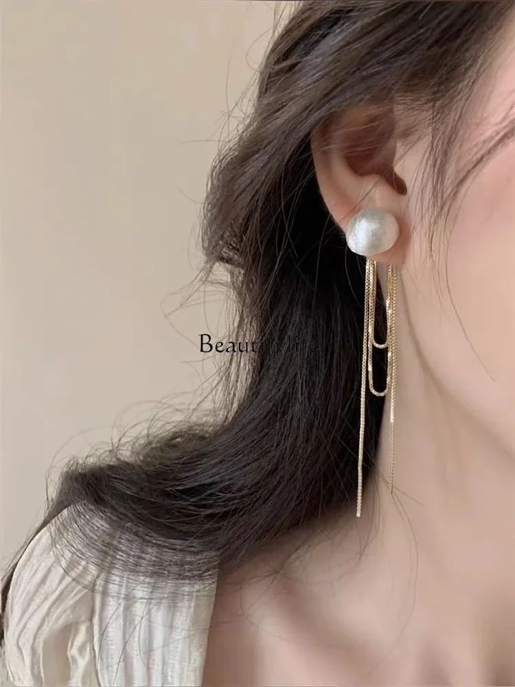 Tassel Long Pearl Ear Studs, Summer, Mild, Luxury, Retro, High Sense