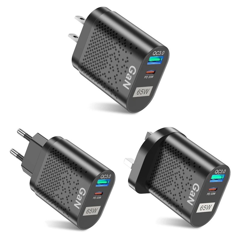 65W Mobile Phone Fast Charger Multi-Port QC3.0 PD Multiplug Fast Charging Hand Charger For Iphone Samsung Huawei Parts EU Plug