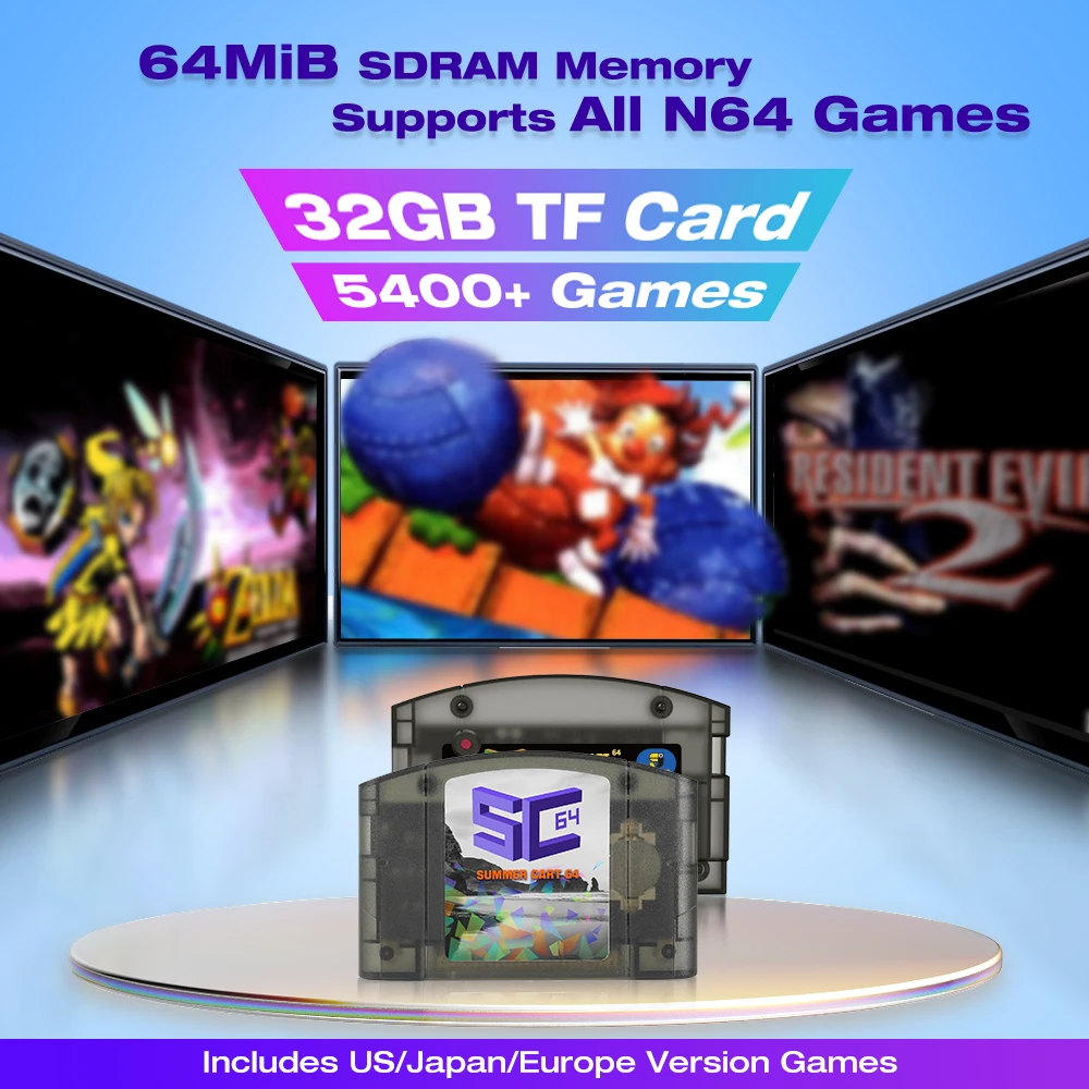 SC64 오픈 소스 플래시카드 N64 게임 카트리지 5400 in 1 닌텐도 64 게임 콘솔 호환 64DD/SNES/GB 게임 EPICJOY