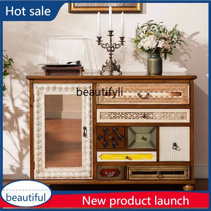 

A029 American antique entrance cabinet, retro living room solid wood decoration household, partition locker