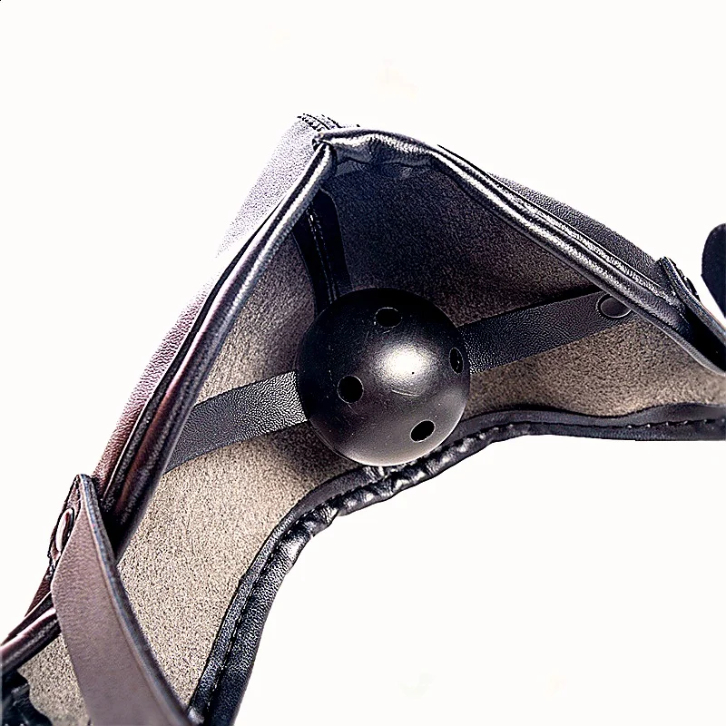 قناع جلدي قابل للتعديل مع كمامة الفم وBDSM عبودية الرقيق الكرة المكونات يخلق لعبة الجنس التدريب السوداء القابلة للتنفس للنساء #6