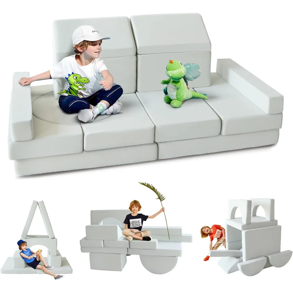 

Modular Kids Couch 14PCS,Play Couches for Creative Toddlers,Foldable Foam Couch for Playroom, Convertible Explorer Play Sofa Set