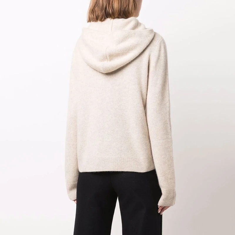 2024 autumn and winter new temperament commuter wool sweater zipper hooded loose sweater casual knitted sweater women's top