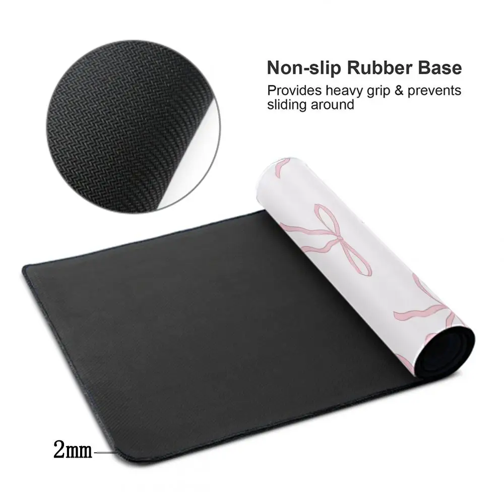 Pink Bow Sweet Girly Aesthetic Large Gaming Mouse Pad Office Desk Mat Computer Keyboard Pad Non-slip Gifts for Girls Friends