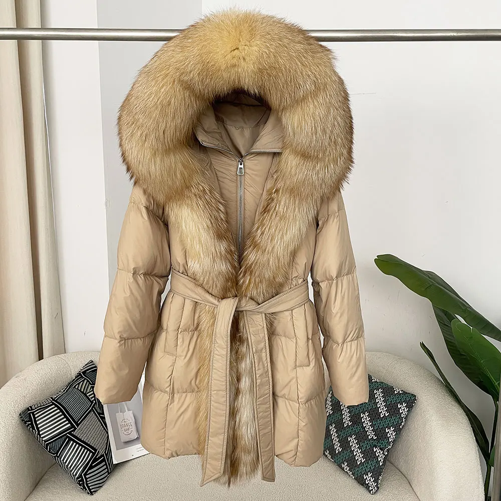 OFTBUY White Duck Down Coat Winter Jacket Women Thick Warm Streetwear Casual Hooded Natural Real Fox Fur Outerwear Puffer Jacker