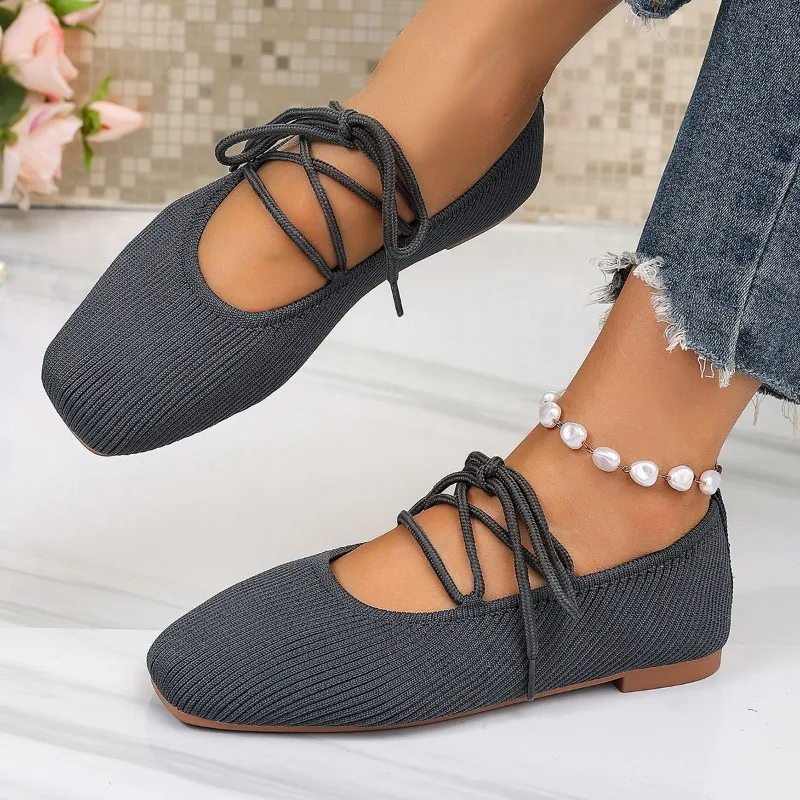 French Flat Mary Jane Shoes 2026 Summer New Breathable Lightweight Ballet Versatile Knitted Women's Shoes view 3