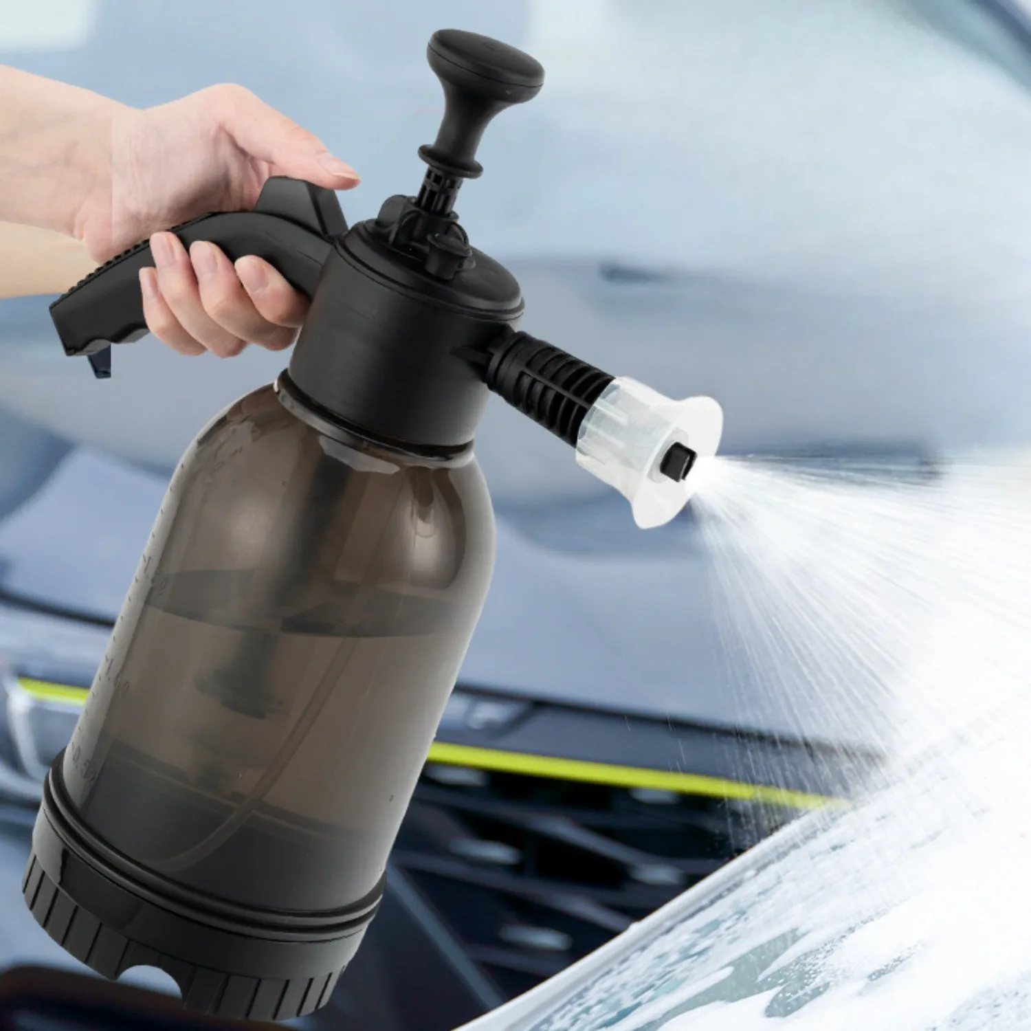 2L Hand Pump Wash Spray Bottle Car Foam Wash Sprayer Car High Pressure Spray Washer with Double Nozzle Home Auto Window Cleaning