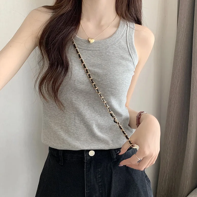 

Sleeveless Camisole Vest For Women, Perfect For Summer Wear With Tight Fitting Thread Base, Solid Color Top