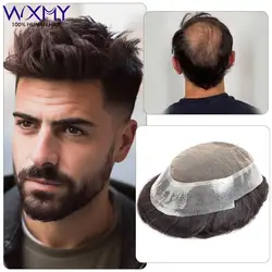 Prótesis de cabello masculino con Base de encaje y piel francesa, peluquín de cabello humano Natural de 6