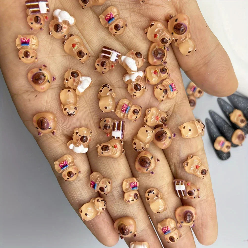 20/40/100/200 pz Misto Simpatico Cartone Animato Animale Capibara Decorazioni Per Unghie 3D Ghiaccio Trasparente Animale Domestico Kabbalah Piccolo Orso Bruno Unghie artistiche