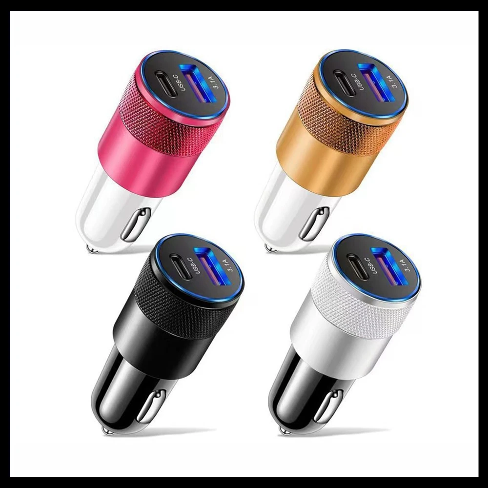 18W 2-Port Fast Charging Car Chargers Adapter USB QC3.0 Metal Aluminum Alloy Smart Charging With Type C Port Factory Car Charger