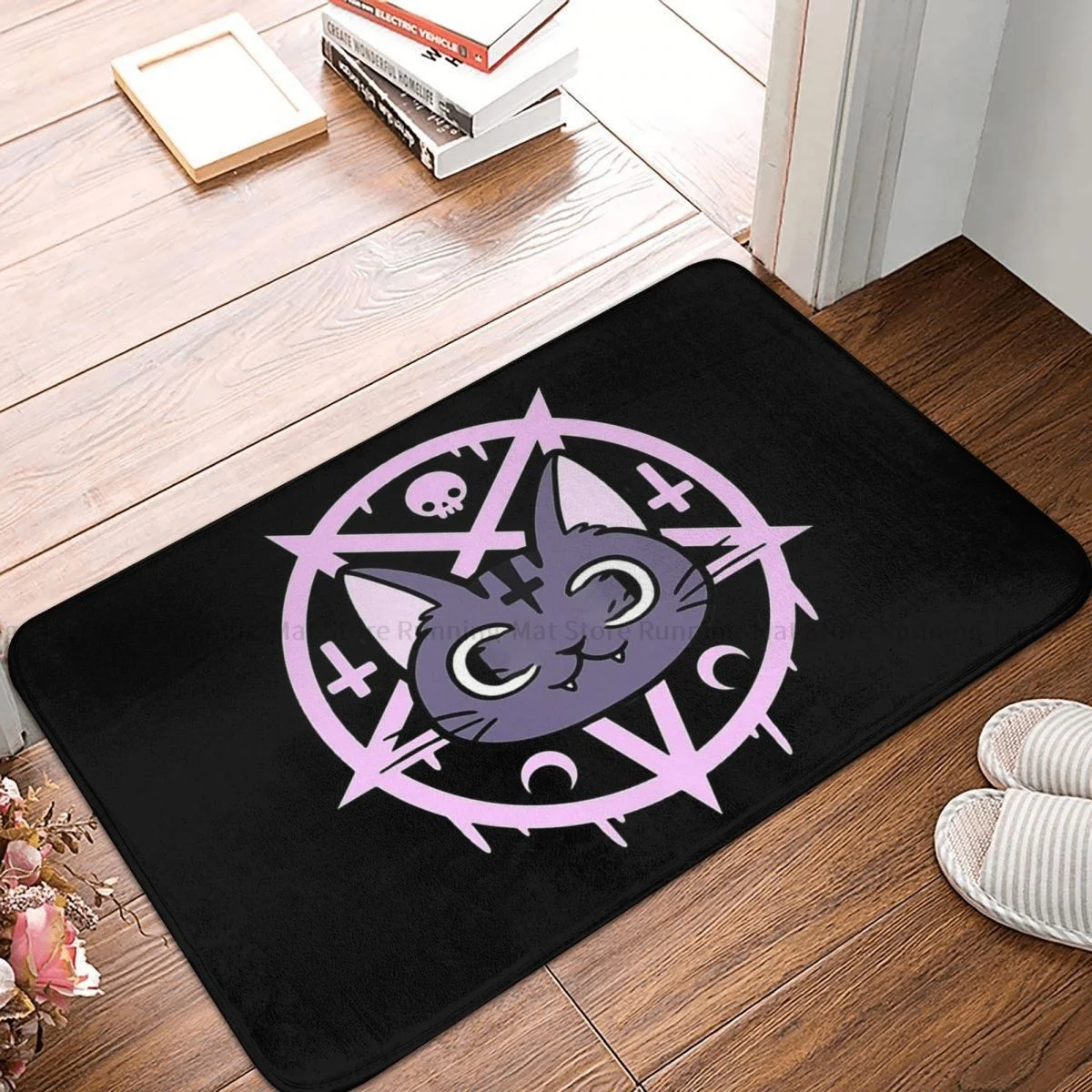 Goth 1980s Subculture Rock Romance Bathroom Mat Black Meowgic Doormat Living Room Carpet Outdoor Rug Home Decoration