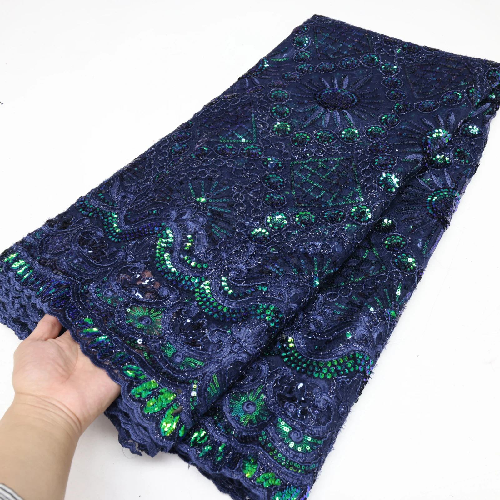 

African Sequins Lace Fabric High Quality Embroidered Nigerian Lace Fabric French Tulle Lace Fabric For Wedding Party