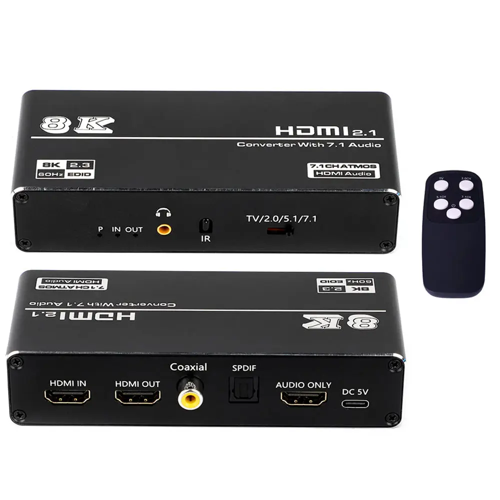 8K@60Hz HDMI-compatiable 2.1 Audio Extractor 7.1 Channel Dolby Atmos HDCP2.3 Optical Toslink Coaxial Video Audio Splitter