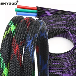 Black+Blue/Red/UV Green+Yellow/Purple Tight High Density PET Braided Sleeve 3 - 30mm Insulated Line Cable Protection Expandable