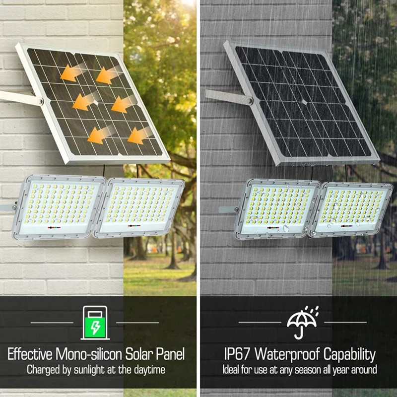 2000W 2head Solar Lights Outdoor Garden LED Refletor Garden Buildings Sunlight Waterproof Lamp Spotlight Emergency Wall Light