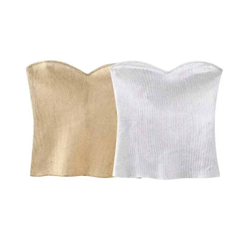 New 2025 Off Shoulder Corset Top Women Gold Knit Crop Top Sexys Woman Sleeveless Backless Corset Tops Fashion Summer Tube Tops