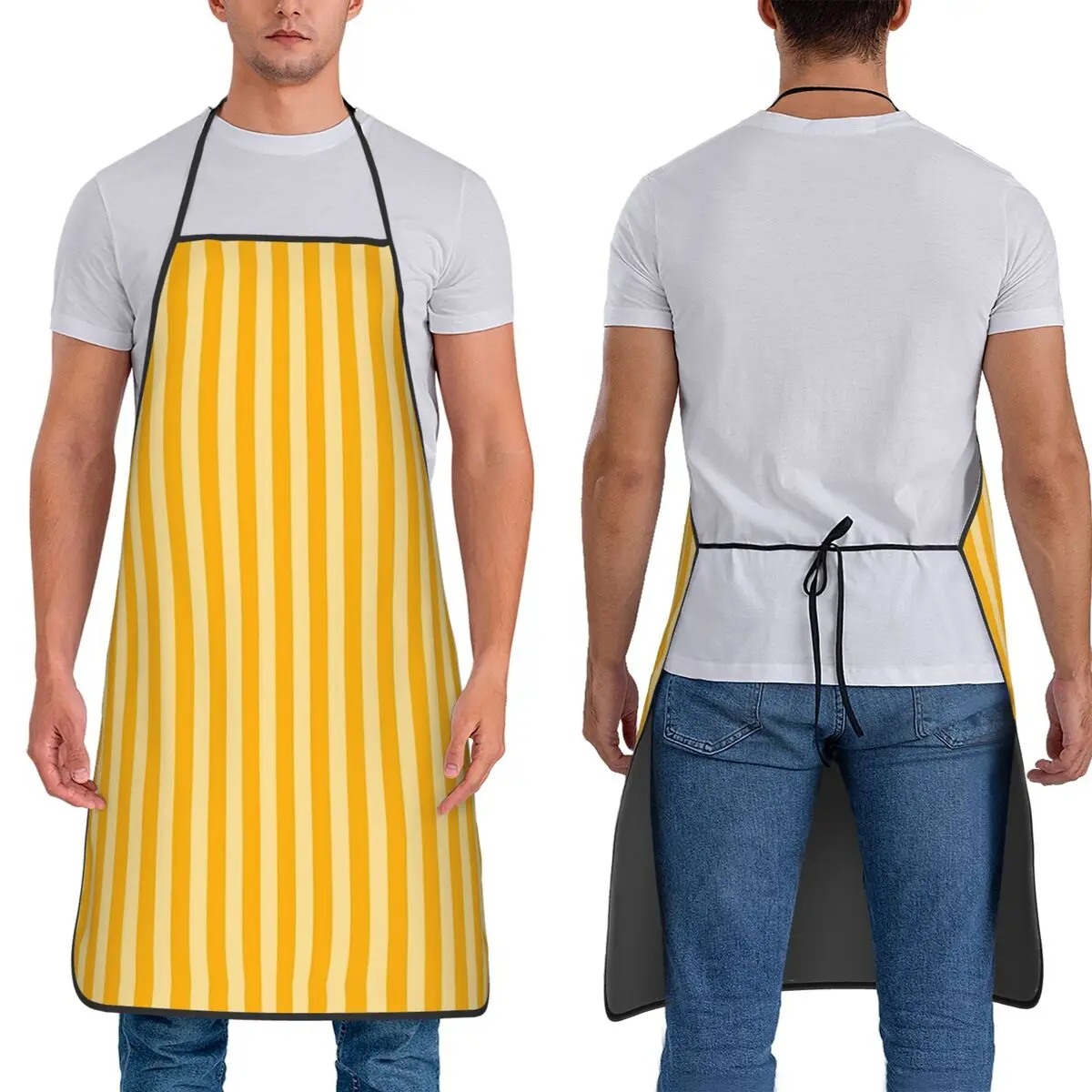 Striped Vertical 2 Yellow Apron Chef Cuisine Tablier Sleeveless Bib Kitchen Cleaning Pinafore for Women Men Gardening