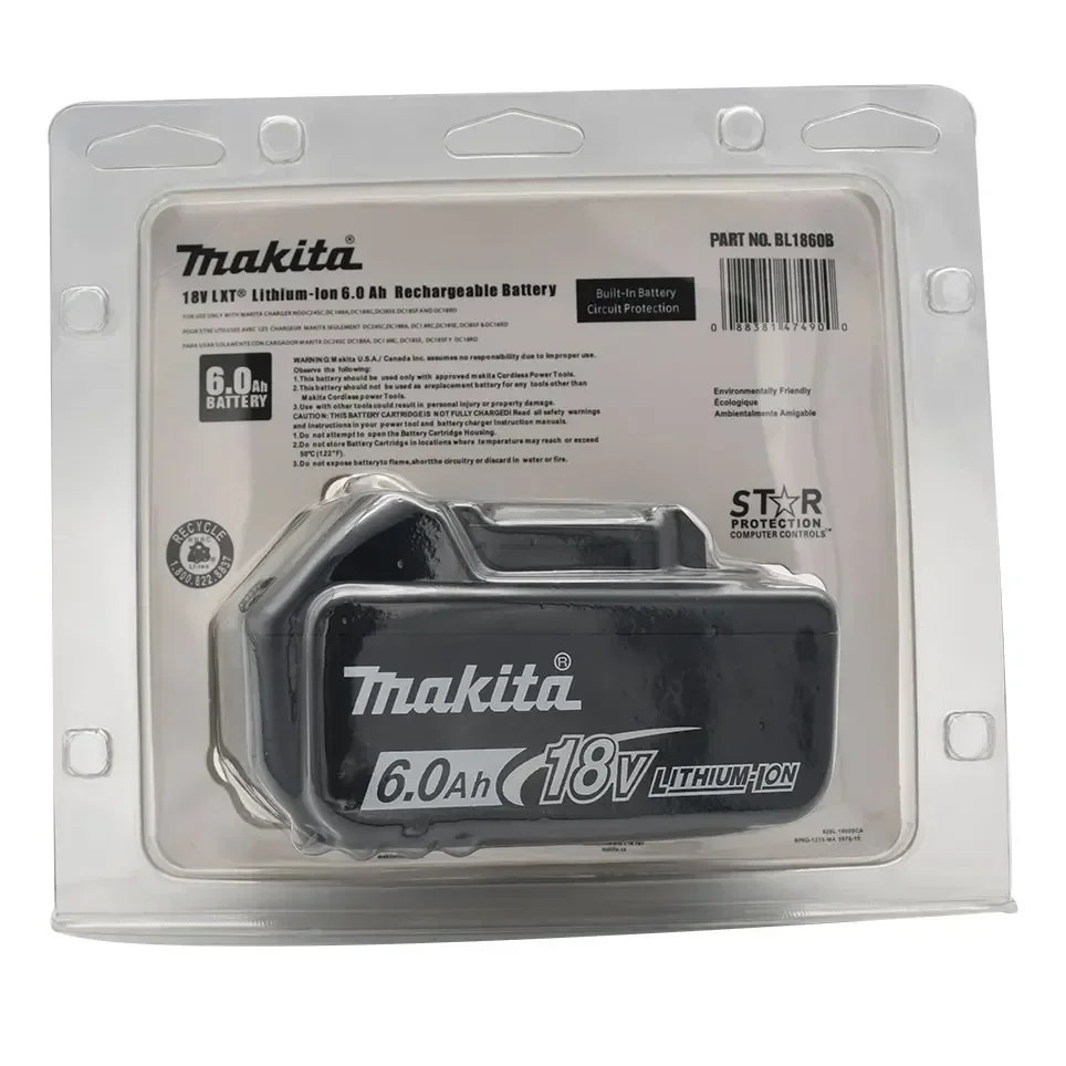 100% Original Makita Rechargeable Power Tool Battery, Replaceable LED Lithium-ion, 6.0Ah 18V LXT BL1860B BL1860BL1850 BL1830