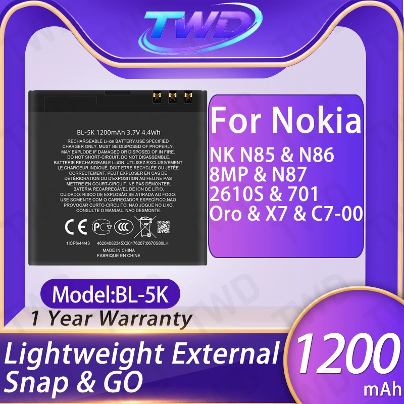 

BL-5K BL5K Large capacity Battery For Nokia NK N85/N86/8MP/N87 Batteries New High Quanlity