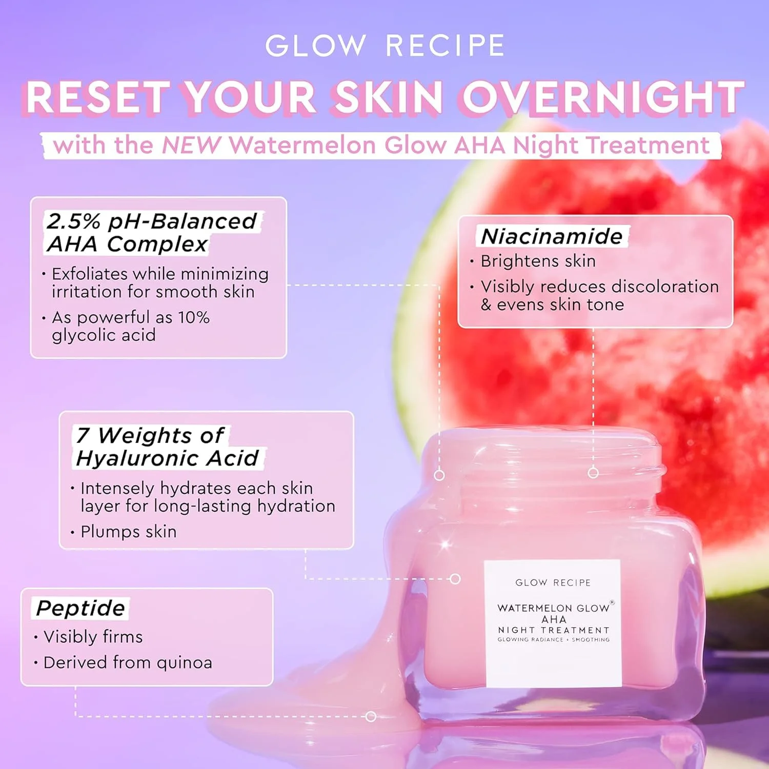 Glow Recipe Watermelon Glow Sleeping Mask - Exfoliating + Anti-Aging Overnight Face Mask w/ AHA, Hyaluronic Acid + Pumpkin Seed