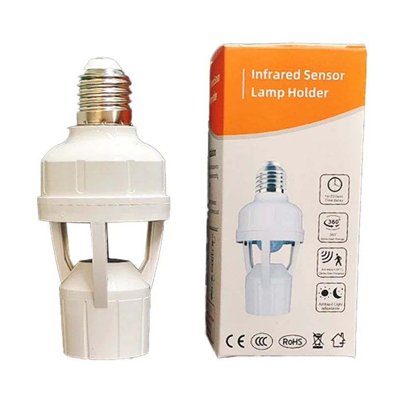 Adjustable Human Body Sensing Lamp Holder Intelligent Delay E27 Screw Mouth 86 Type LED Infrared Lamp Holder Mounted