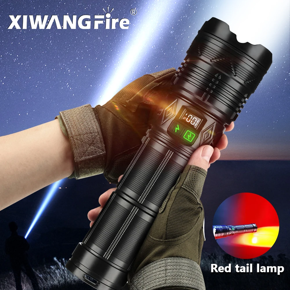 Powerful Portable Spotlights Long Range LED Flashlight Strong Light Lamp Tactical Torch Built-in Battery Type-C Charging Torch