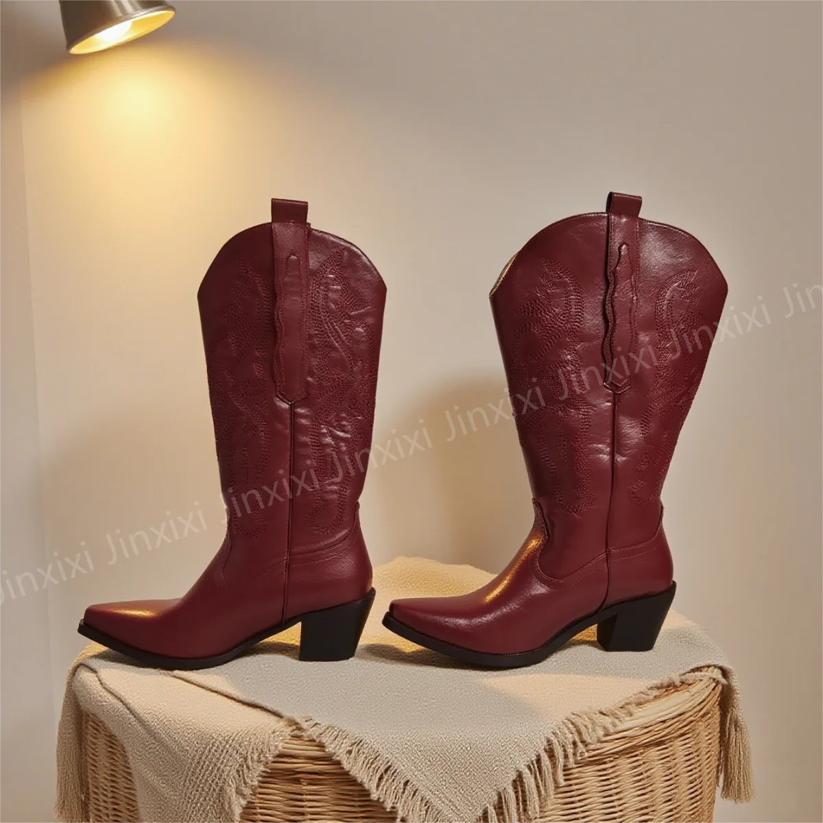 

Widen Calf Women's Boots Thick Leg Friendly Knee High Boots Ladies New Colors Burgundy Leather Western Cowboy Boots for Women
