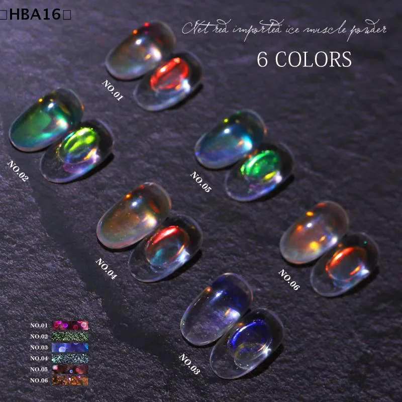 〔HBA16〕Nail Glitter Aurora Ice Transparent Laser Rainbow Mirror Gel Pigment Powder Chrome Nail Charm Gel Polish Art Supplies