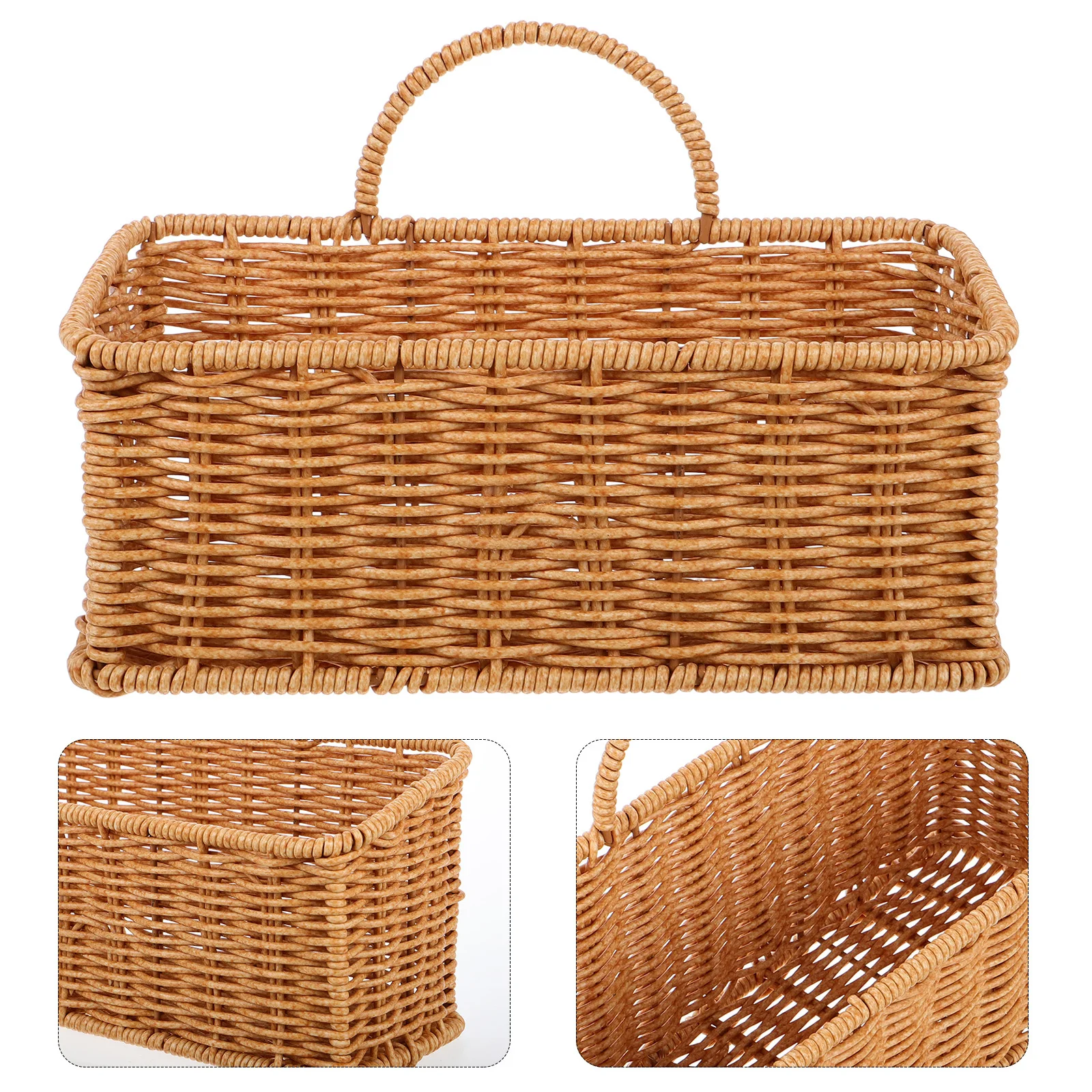 

Wicker Hanging Basket Rattan Wall Mounted Kitchen Organizer Portable Handle Vintage Aesthetic Fruits Vegetables