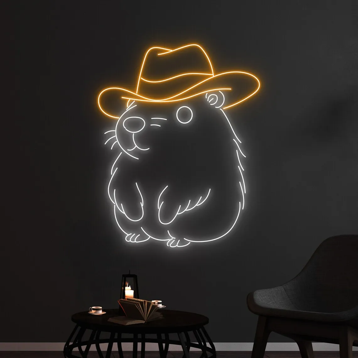 

Cowboy Capybara Neon Sign Capybara Cowboy Hat Room Wall Decor