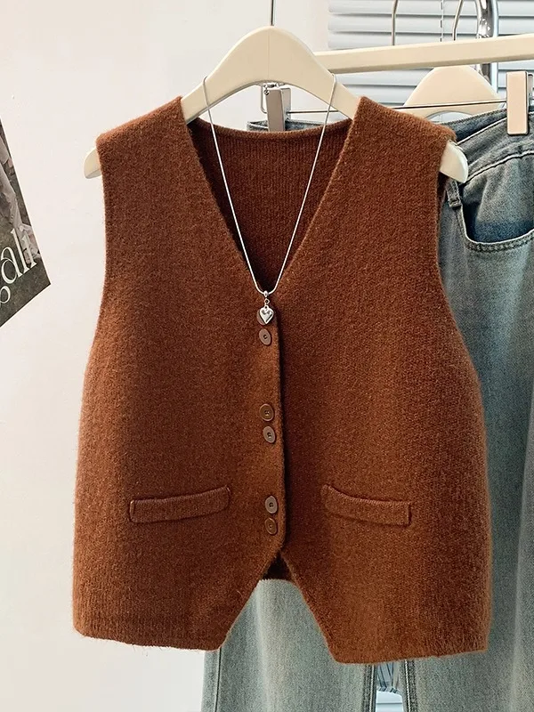 

Свободный женский корейский вязаный жилет, свитер, мягкий хлопковый костюм Jaet V-Ne, универсальный осенний топ Faion Bravoal