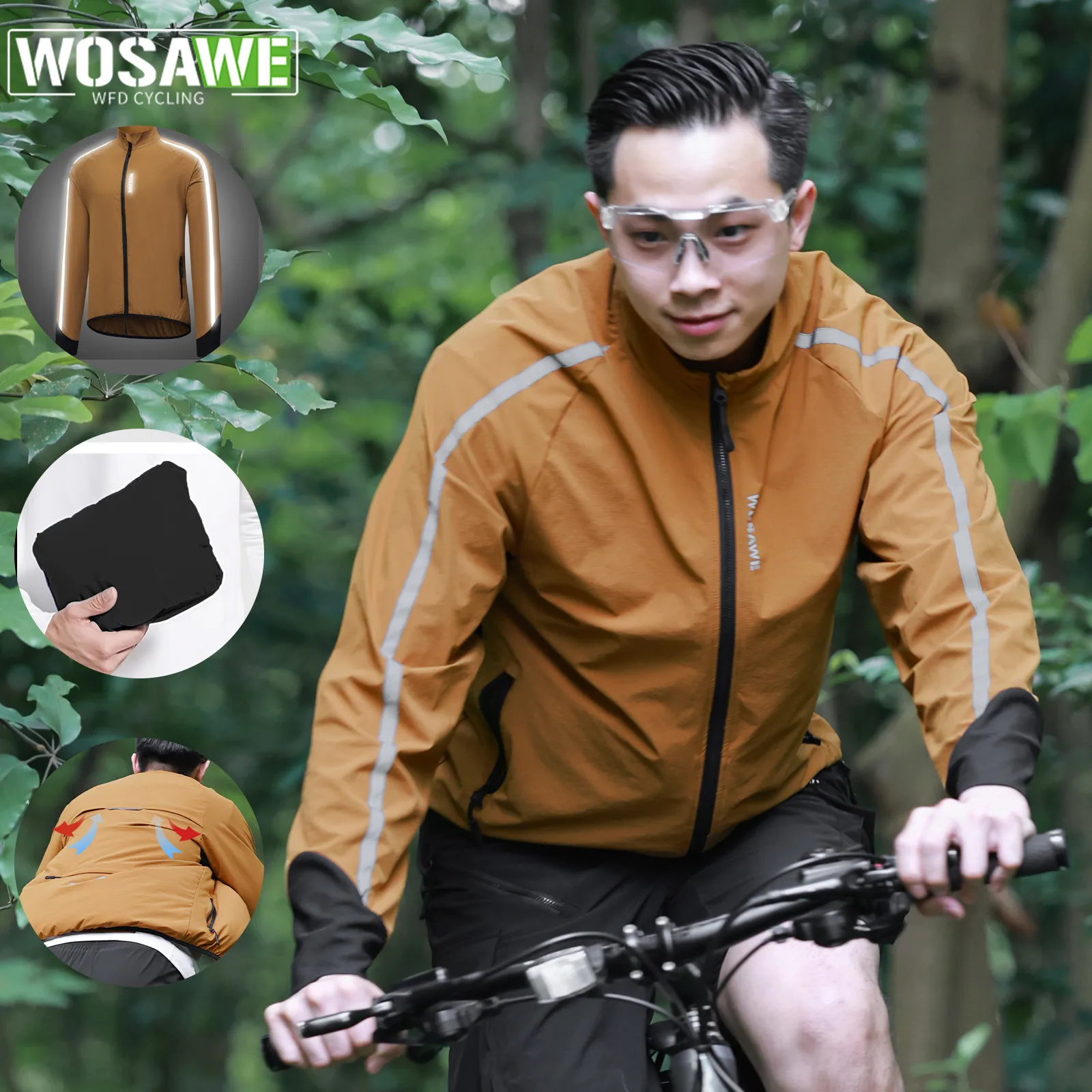 

WOSAWE Cycling Jackets Summer Bicycle Jackets Man Reflective Coat Windbreaker Riding Outdoor Sunscreen Riding Equipment