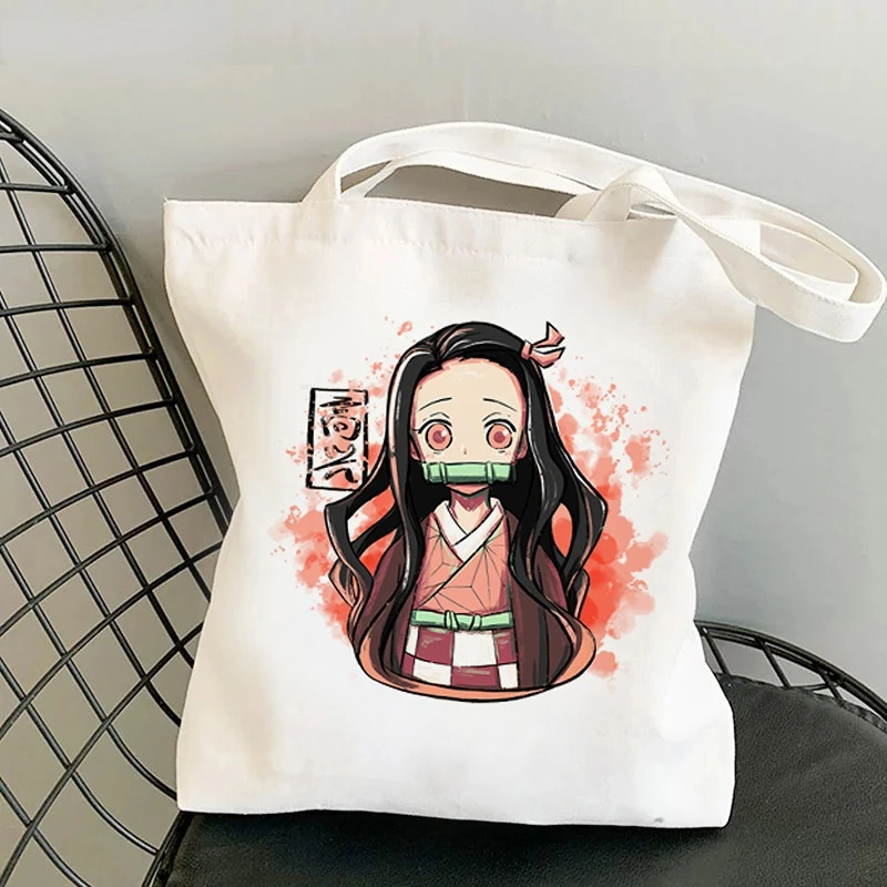 Demon Slayer Kimetsu No Yaiba Canvas Tote Bag Bolsas De Tela Women's Large Capacity Shopping Bag Bolsa Canvas Bag Japanese Anime