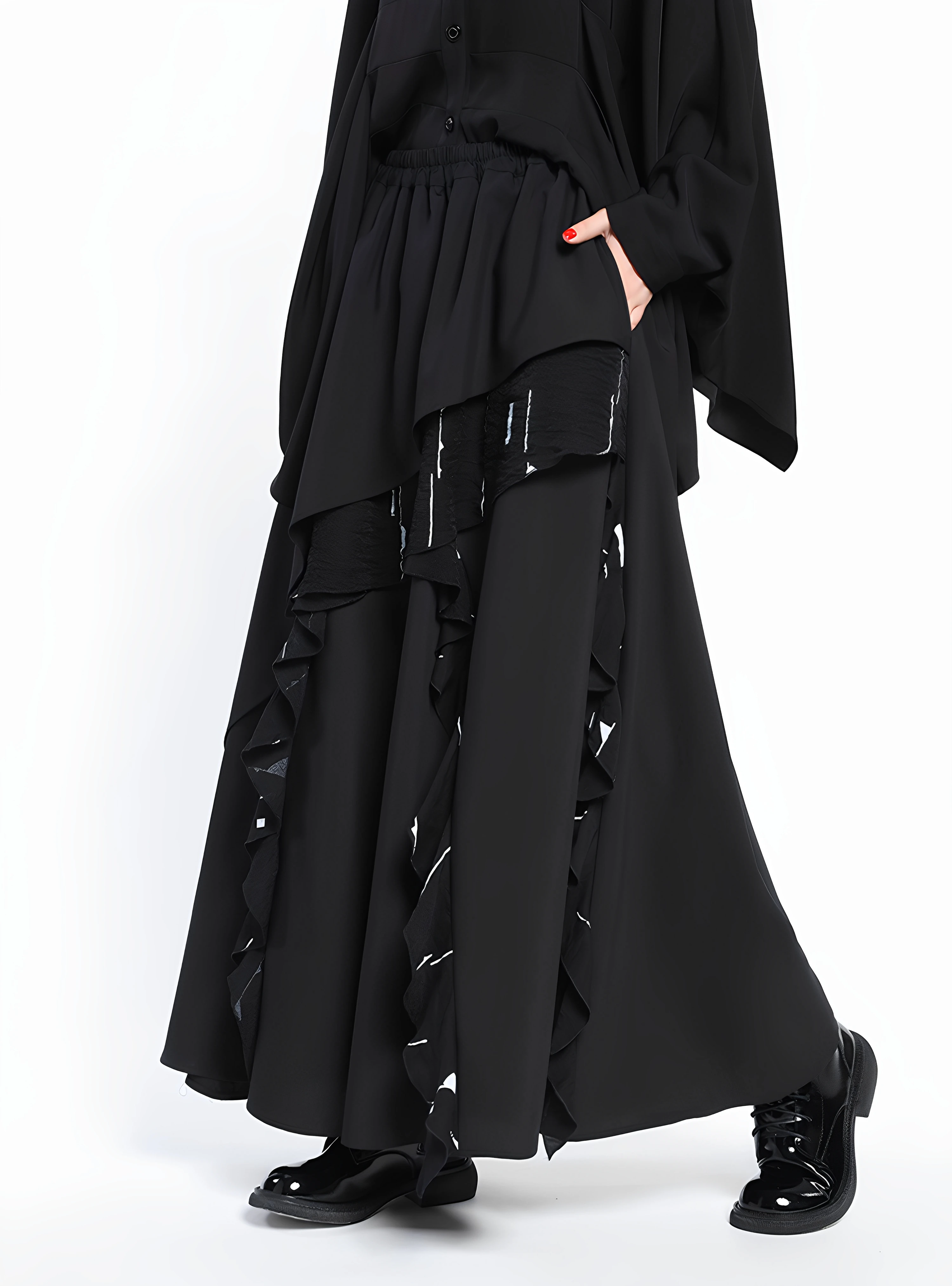 

Spring and Autumn New Women's Half Length Skirt, Fashion Dark Series Irregular Splicing Printed Medium Length A-line Skirt