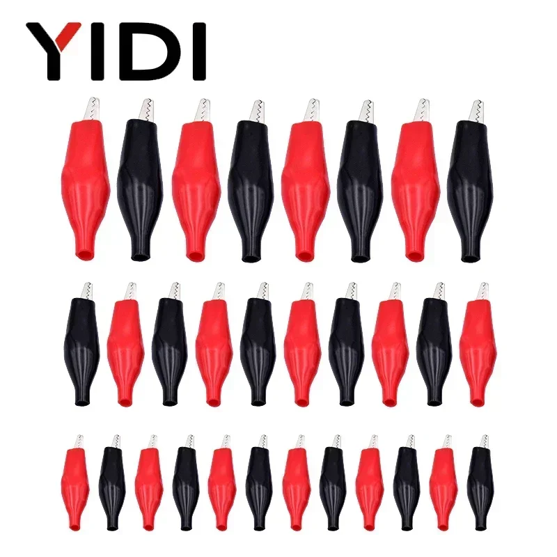 10pcs/lot Metal G98 Crocodile Alligator Clips Electrical Clamp 28mm/35mm/45mm Black Red Plastic Boot Car Battery Test Meter
