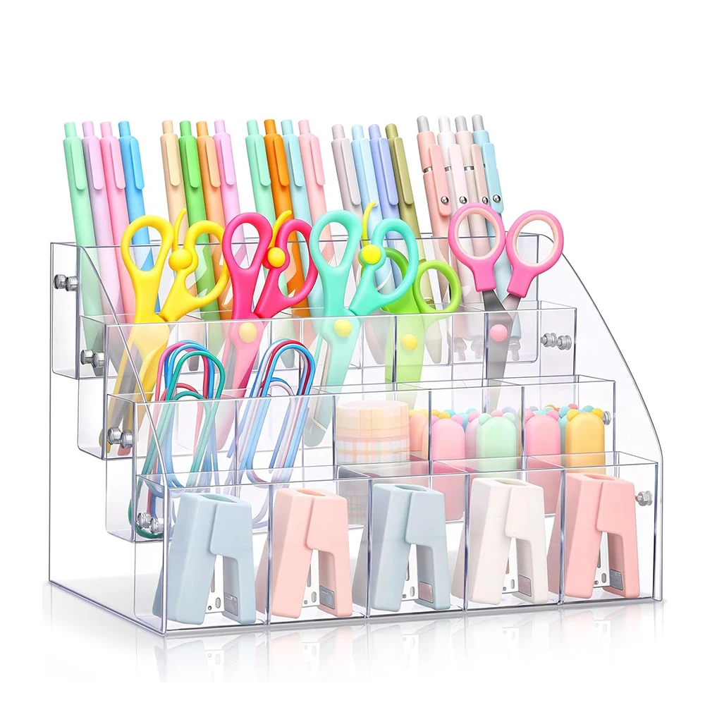 

Acrylic Pen Organizer Storage 20 Compartments Acrylic Pen Display Holder for Home Office Desk Desktop Stationery Storage