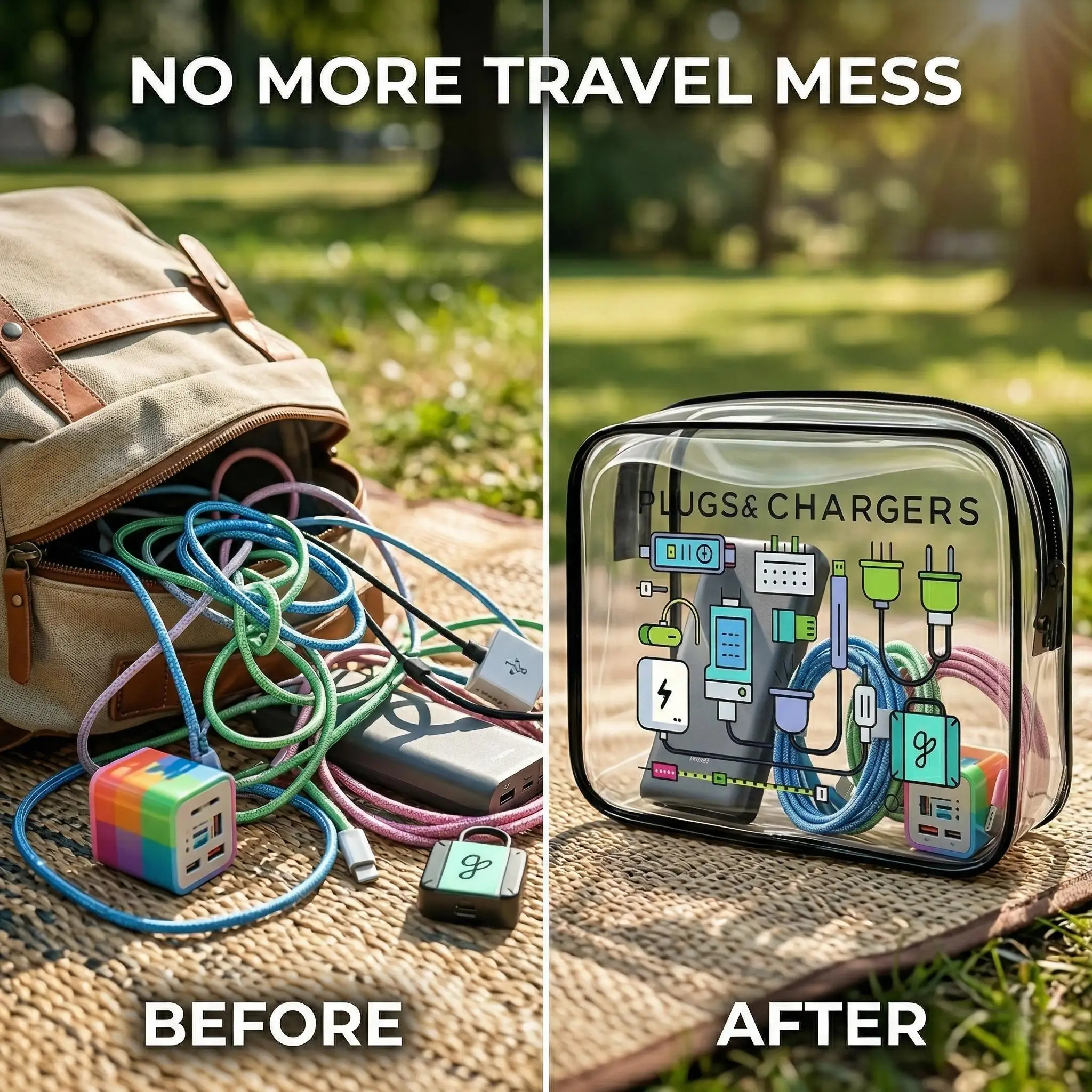 1pc Clear Travel Organizer Summer Vacation Essentials Waterproof Camping Storage Bag Beach Pouch Electronic Accessories Plugs Co